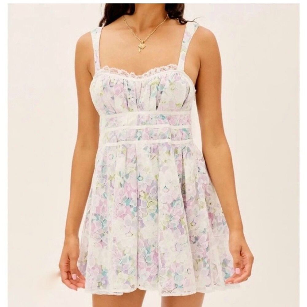 For Love And Lemons Floral Mini Dress - White and Pastel